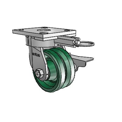 4 Series Kingpinless Casters Top Plate Swivel Caster with 4 x 2 V-Groove wheel and Side Lock Brake
