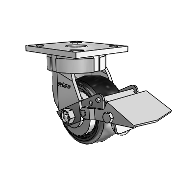 4 Series Kingpinless Casters Top Plate Swivel Caster with 4 x 2 Endura Solid Elastomer wheel and Tread Lock Brake