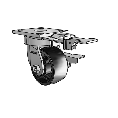 4 Series Kingpinless Casters Top Plate Swivel Caster with 4 x 2 Polyolefin wheel and Side Lock Brake