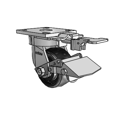 4 Series Kingpinless Casters Top Plate Swivel Caster with 4 x 2 Endura Solid Elastomer wheel and Tread Lock Brake