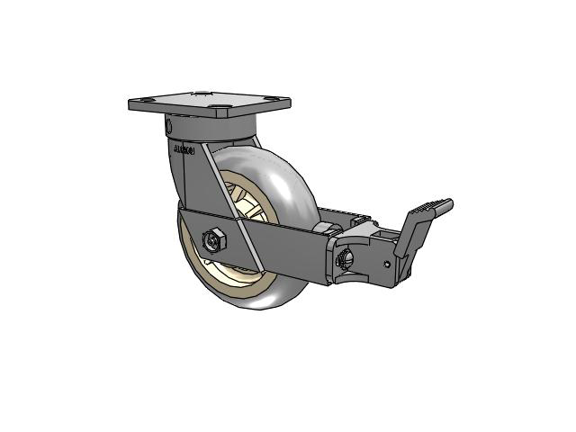 110 Series Kingpinless Top Plate Swivel Caster with 6 x 2 Grey Tread on Grey Core XR - X-tra Soft Rubber (Round) - Prevenz Antimicrobial Wheel and Face Brake