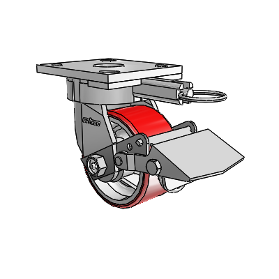 4 Series Kingpinless Casters Top Plate Swivel Caster with 4 x 2 Moldon Polyurethane (Cast Iron Core) wheel and Tread Lock Brake