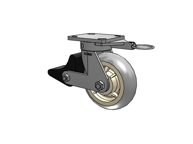 110 Series Kingpinless Top Plate Swivel Caster with 6 x 2 Grey Tread on Grey Core XR - X-tra Soft Rubber (Round) - Prevenz Antimicrobial Wheel and Poly Lock Integrated Brake