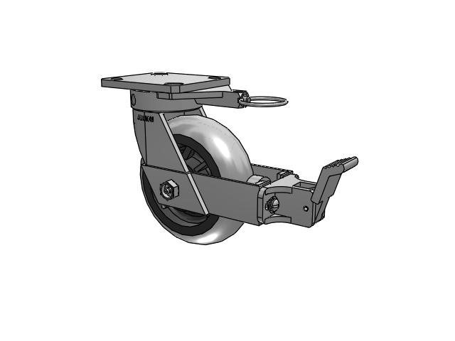110 Series Kingpinless Top Plate Swivel Caster with 6 x 2 Grey Tread on Grey Core XP - X-treme Plus Solid Polyurethane Wheel and Face Brake