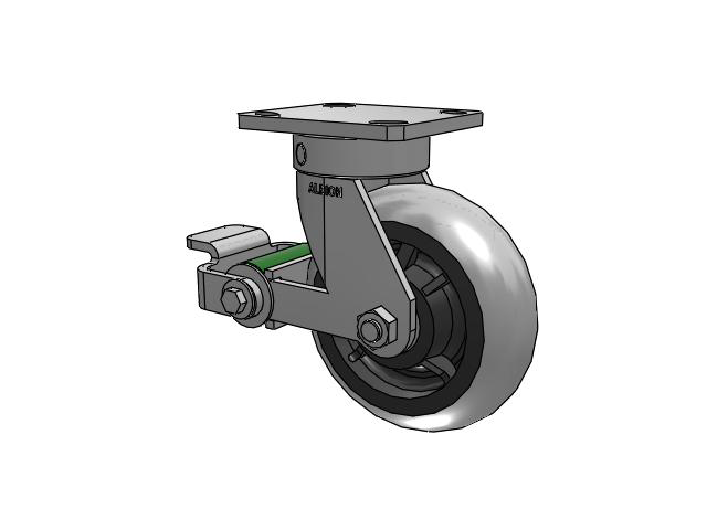 110 Series Kingpinless Top Plate Swivel Caster with 6 x 2 Grey Tread on Grey Core XP - X-treme Plus Solid Polyurethane Wheel and Poly Cam Brake