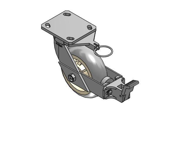 110 Series Kingpinless Top Plate Swivel Caster with 6 x 2 Grey Tread on Grey Core XR - X-tra Soft Rubber (Round) - Prevenz Antimicrobial Wheel and Face Brake