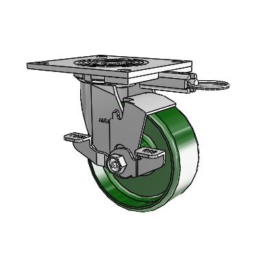 4 Series 2 Inch Wide Top Plate Swivel Caster Caster with 5 x 2 Cast Iron Wheel and Top Lock Brake