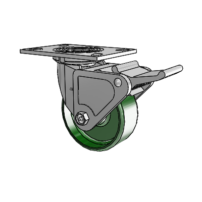4 Series 2 Inch Wide Top Plate Swivel Caster Caster with 5 x 2 Cast Iron Wheel and Tech Lock Brake