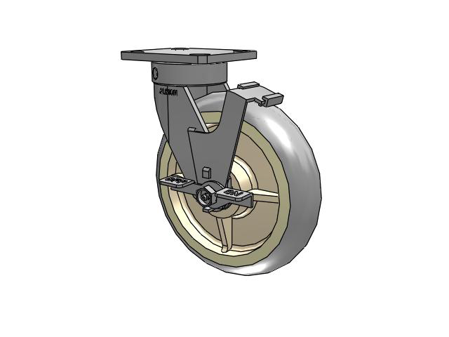 110 Series Kingpinless Top Plate Swivel Caster with 8 x 2 Grey Tread on Grey Core XR - X-tra Soft Rubber (Round) - Prevenz Antimicrobial Wheel and Face Brake
