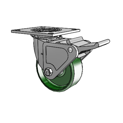 4 Series 2 Inch Wide Top Plate Swivel Caster Caster with 5 x 2 Cast Iron Wheel and Tech Lock Brake