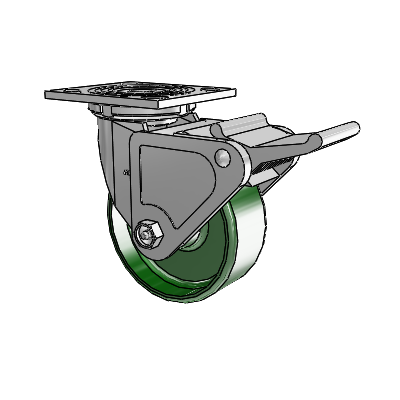 4 Series 2 Inch Wide Top Plate Swivel Caster Caster with 5 x 2 Cast Iron Wheel and Tech Lock Brake
