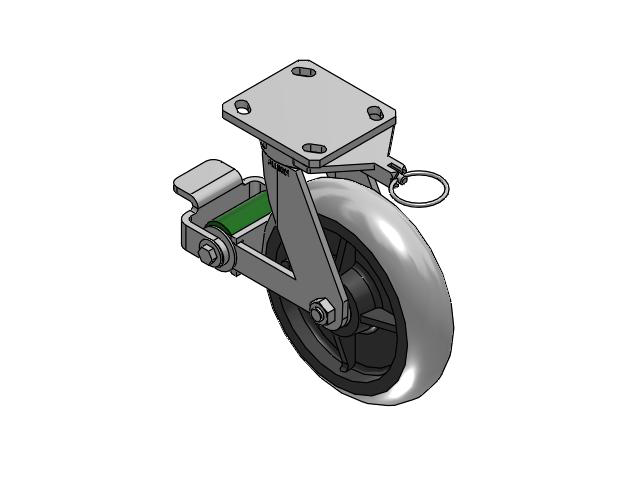110 Series Kingpinless Top Plate Swivel Caster with 8 x 2 Grey Tread on Grey Core XP - X-treme Plus Solid Polyurethane Wheel and Poly Cam Brake