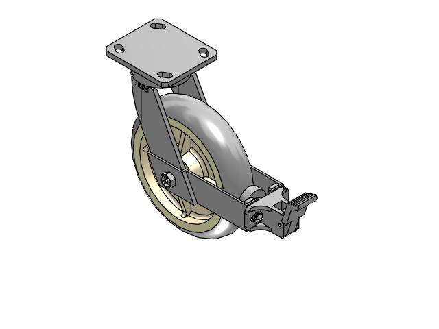 110 Series Kingpinless Top Plate Swivel Caster with 8 x 2 Grey Tread on Grey Core XR - X-tra Soft Rubber (Round) - Prevenz Antimicrobial Wheel and Face Brake