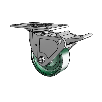4 Series 2 Inch Wide Top Plate Swivel Caster Caster with 5 x 2 Forged Steel Wheel and Tech Lock Brake