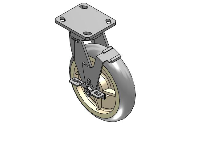 110 Series Kingpinless Top Plate Swivel Caster with 8 x 2 Grey Tread on Grey Core XR - X-tra Soft Rubber (Round) - Prevenz Antimicrobial Wheel and Face Brake