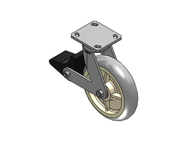 110 Series Kingpinless Top Plate Swivel Caster with 8 x 2 Grey Tread on Grey Core XR - X-tra Soft Rubber (Round) - Prevenz Antimicrobial Wheel and Poly Lock Integrated Brake