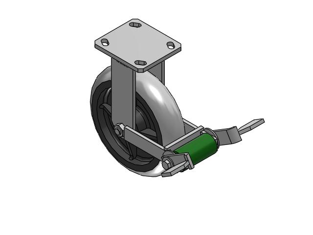 110 Series Kingpinless Top Plate Rigid Caster with 8 x 2 Grey Tread on Grey Core XP - X-treme Plus Solid Polyurethane Wheel and Poly Cam Brake