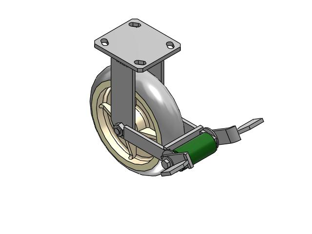 110 Series Kingpinless Top Plate Rigid Caster with 8 x 2 Grey Tread on Grey Core XR - X-tra Soft Rubber (Round) - Prevenz Antimicrobial Wheel and Poly Cam Brake
