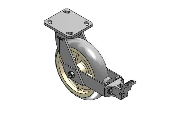110 Series Kingpinless Top Plate Swivel Caster with 8 x 2 Grey Tread on Grey Core XR - X-tra Soft Rubber (Round) - Prevenz Antimicrobial Wheel and Face Brake