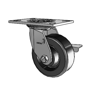 Roulette pivotante de la série 4, à plaque supérieure de 2 pouces de large, équipée d'une roue en phénolique de 5 x 2 et d'un frein à blocage latéral