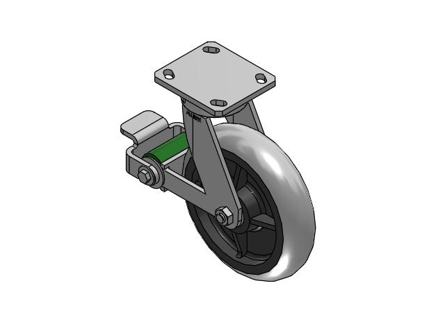 110 Series Kingpinless Top Plate Swivel Caster with 8 x 2 Grey Tread on Grey Core XP - X-treme Plus Solid Polyurethane Wheel and Poly Cam Brake