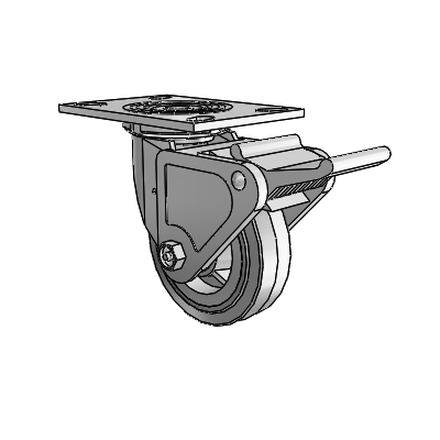 4 Series 1 1/2" Casters Top Plate Swivel Zinc with 5 x 1.5 Performa Rubber (Flat/Grey) Wheel and Tech Lock Brake