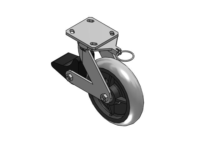 Roulette pivotante à plaque supérieure sans pivot de la série 110, équipée d'une roue XP - X-treme Plus en polyuréthane plein, avec bande de roulement grise de 8 x 2 sur âme grise, et frein intégré Poly Lock