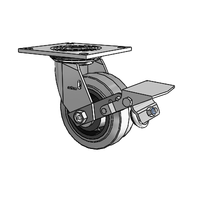4 Series 2 Inch Wide Top Plate Swivel Caster Caster with 5 x 2 Performa Rubber (Flat/Conductive) Wheel and Tread Lock Brake