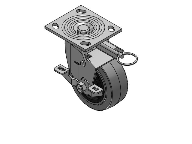 4 Series 2 Inch Wide Top Plate Swivel Caster Caster with 5 x 2 Performa Rubber (Flat/Conductive) Wheel and Top Lock Brake