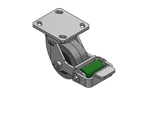 110 Series Kingpinless Top Plate Swivel Caster with 4 x 2 Grey Tread on Grey Core XS - Performa X-tra Soft Rubber (Flat) - Prevenz Antimicrobial Wheel and Poly Cam Brake