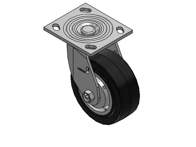 4 Series 2 Inch Wide Top Plate Swivel Caster Caster with 5 x 2 Performa Rubber (Flat/Black) Wheel