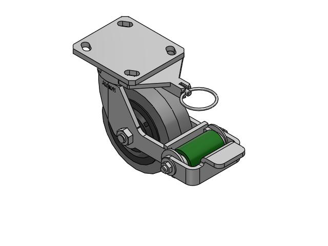 110 Series Kingpinless Top Plate Swivel Caster with 5 x 2 Grey Tread on Grey Core XS - Performa X-tra Soft Rubber (Flat) - Prevenz Antimicrobial Wheel and Poly Cam Brake