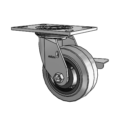 4 Series 2 Inch Wide Top Plate Swivel Caster Caster with 5 x 2 Performa Rubber (Flat/Conductive) Wheel and Side Lock Brake