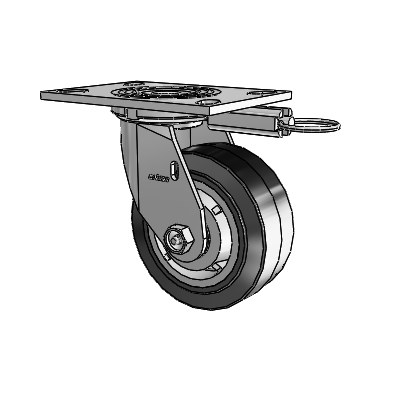 4 Series 2 Inch Wide Top Plate Swivel Caster Caster with 5 x 2 Performa Rubber (Flat/Black) Wheel