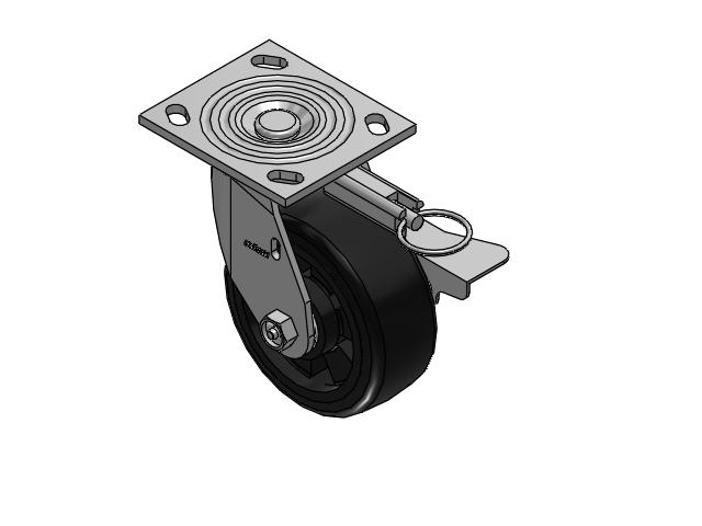 4 Series 2 Inch Wide Top Plate Swivel Caster Caster with 5 x 2 Trans-forma LT (Flat) Wheel and Side Lock Brake