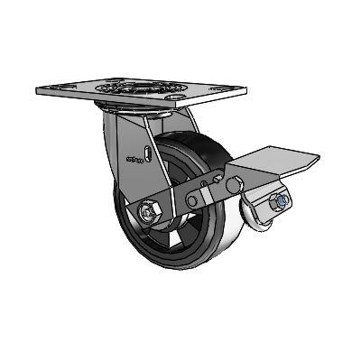 4 Series 2 Inch Wide Top Plate Swivel Caster Caster with 5 x 2 Trans-forma LT (Flat) Wheel and Tread Lock Brake