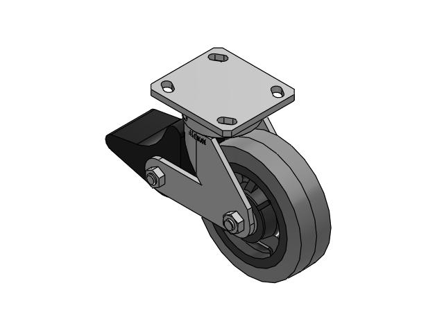 110 Series Kingpinless Top Plate Swivel Caster with 6 x 2 Grey Tread on Grey Core XS - Performa X-tra Soft Rubber (Flat) - Prevenz Antimicrobial Wheel and Poly Lock Integrated Brake