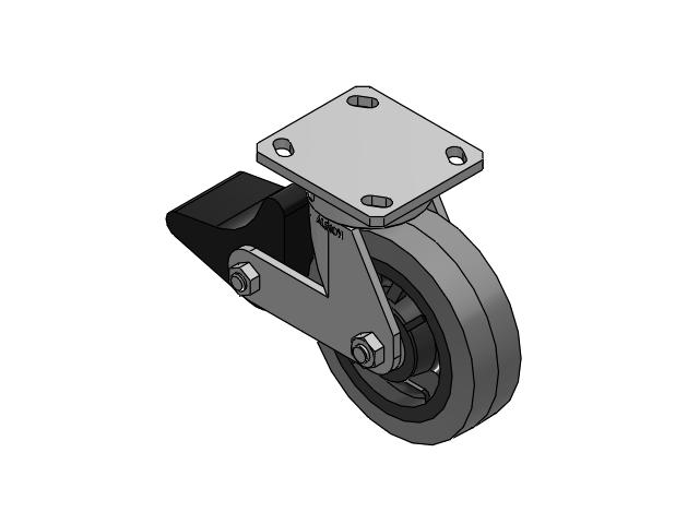 110 Series Kingpinless Top Plate Swivel Caster with 6 x 2 Grey Tread on Grey Core XS - Performa X-tra Soft Rubber (Flat) - Prevenz Antimicrobial Wheel and Poly Lock Integrated Brake