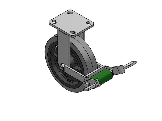 110 Series Kingpinless Top Plate Rigid Caster with 8 x 2 Grey Tread on Grey Core XS - Performa X-tra Soft Rubber (Flat) - Prevenz Antimicrobial Wheel and Poly Cam Brake