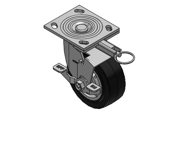 4 Series 2 Inch Wide Top Plate Swivel Caster Caster with 5 x 2 Performa Rubber (Flat/Black) Wheel and Top Lock Brake