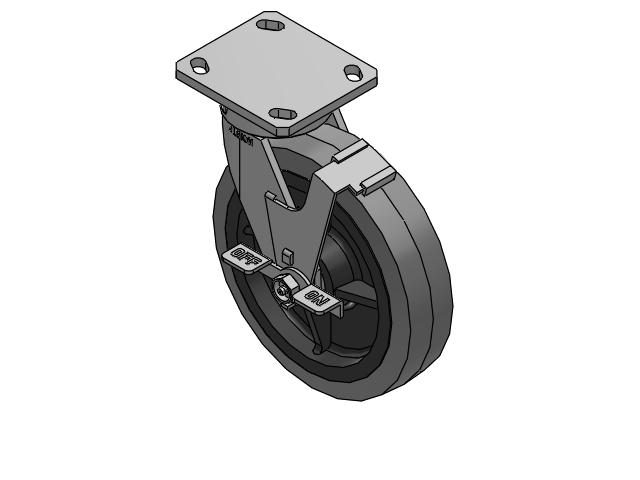 110 Series Kingpinless Top Plate Swivel Caster with 8 x 2 Grey Tread on Grey Core XS - Performa X-tra Soft Rubber (Flat) - Prevenz Antimicrobial Wheel and Face Brake