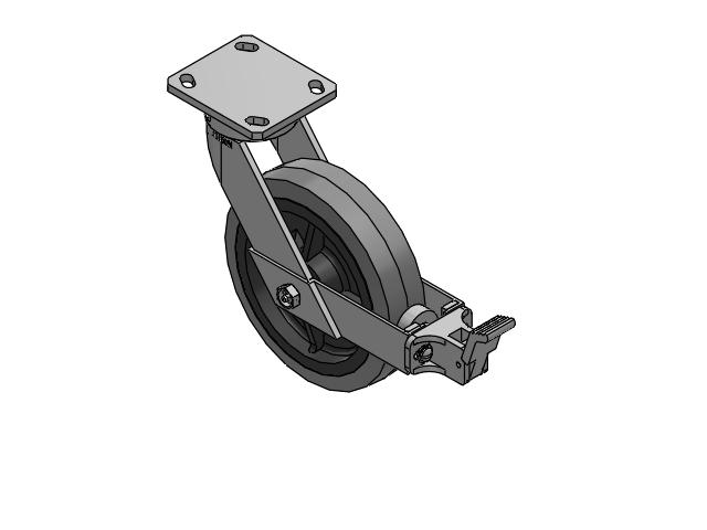 110 Series Kingpinless Top Plate Swivel Caster with 8 x 2 Grey Tread on Grey Core XS - Performa X-tra Soft Rubber (Flat) - Prevenz Antimicrobial Wheel and Face Brake