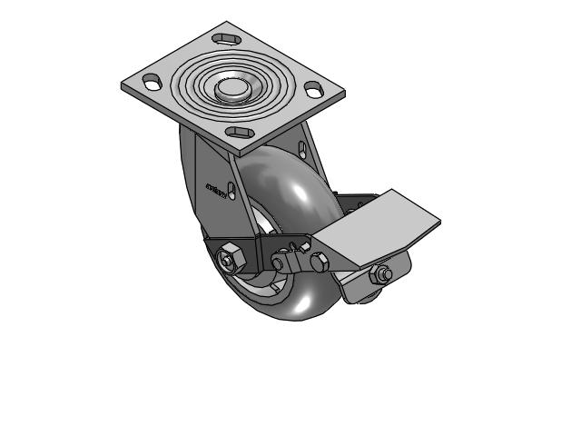 4 Series 2 Inch Wide Top Plate Swivel Caster Caster with 5 x 2 Performa Rubber (Round) Wheel and Tread Lock Brake