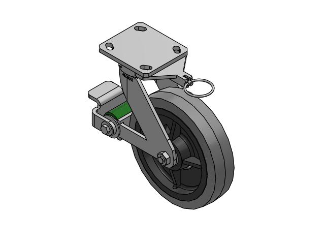 110 Series Kingpinless Top Plate Swivel Caster with 8 x 2 Grey Tread on Grey Core XS - Performa X-tra Soft Rubber (Flat) - Prevenz Antimicrobial Wheel and Poly Cam Brake