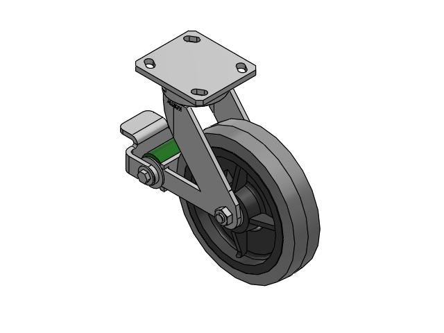110 Series Kingpinless Top Plate Swivel Caster with 8 x 2 Grey Tread on Grey Core XS - Performa X-tra Soft Rubber (Flat) - Prevenz Antimicrobial Wheel and Poly Cam Brake