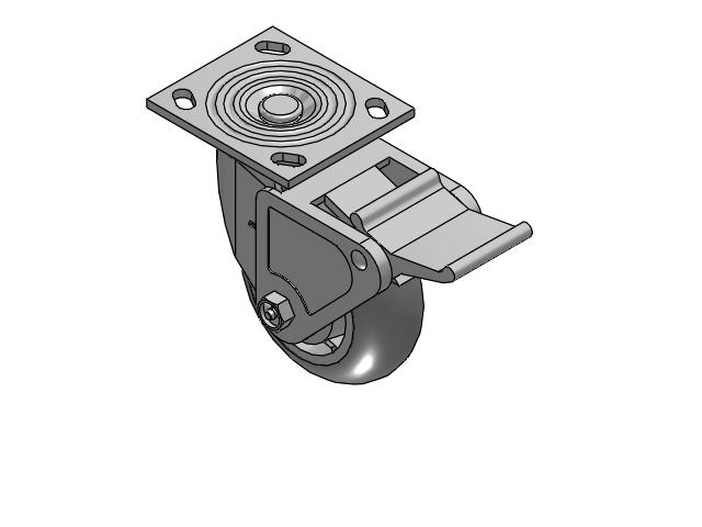 4 Series 2 Inch Wide Top Plate Swivel Caster Caster with 5 x 2 Performa Rubber (Round) Wheel and Tech Lock Brake