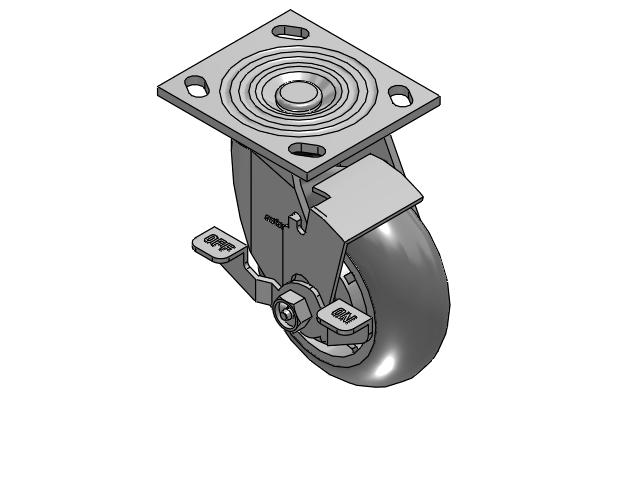 4 Series 2 Inch Wide Top Plate Swivel Caster Caster with 5 x 2 Performa Rubber (Round) Wheel and Top Lock Brake