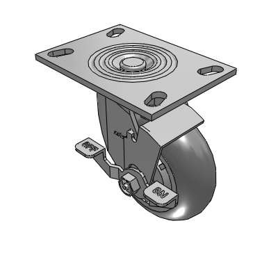 4 Series 2 Inch Wide Top Plate Swivel Caster Caster with 5 x 2 Performa Rubber (Round) Wheel and Top Lock Brake