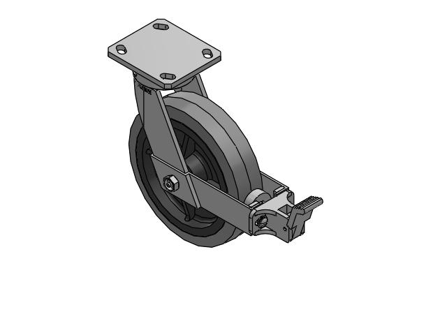 110 Series Kingpinless Top Plate Swivel Caster with 8 x 2 Grey Tread on Grey Core XS - Performa X-tra Soft Rubber (Flat) - Prevenz Antimicrobial Wheel and Face Brake