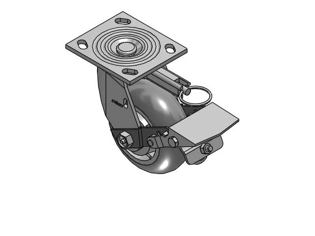 4 Series 2 Inch Wide Top Plate Swivel Caster Caster with 5 x 2 Performa Rubber (Round) Wheel and Tread Lock Brake